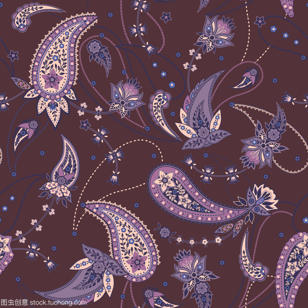 矢量无缝温柔浪漫花佩斯利图案 花布的经典与优雅